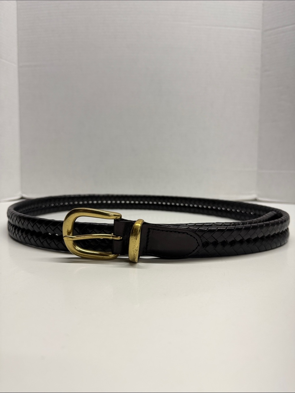 Vintage Coach Belt Braided Indiana Woven Brass Buckle Black 5922 Mens Size 42"